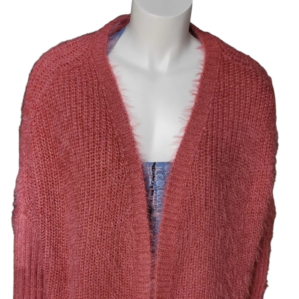 🦜 2/$10 QED London Long Open Front Cardigan in Rust-Orange Color. Large. - Picture 8 of 16